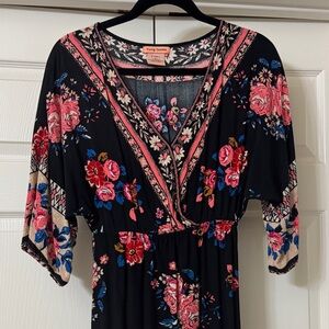 Flying Tomato Black Maxi Dress with Pink and Blue Floral Design